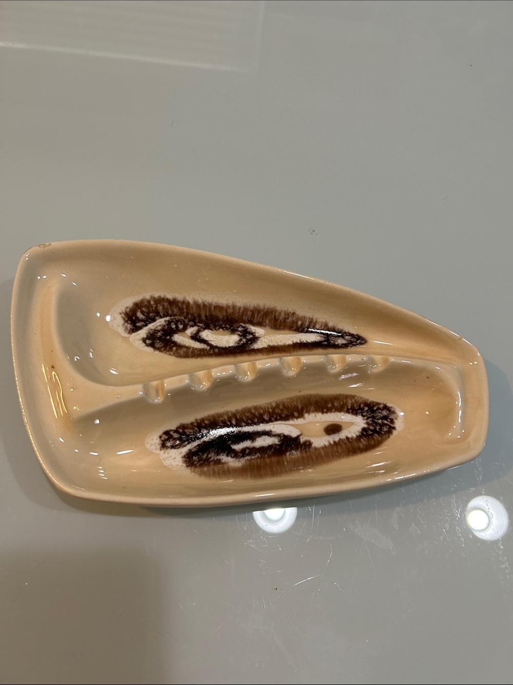 Vintage MCM  tan and Brown large ceramic ashtray